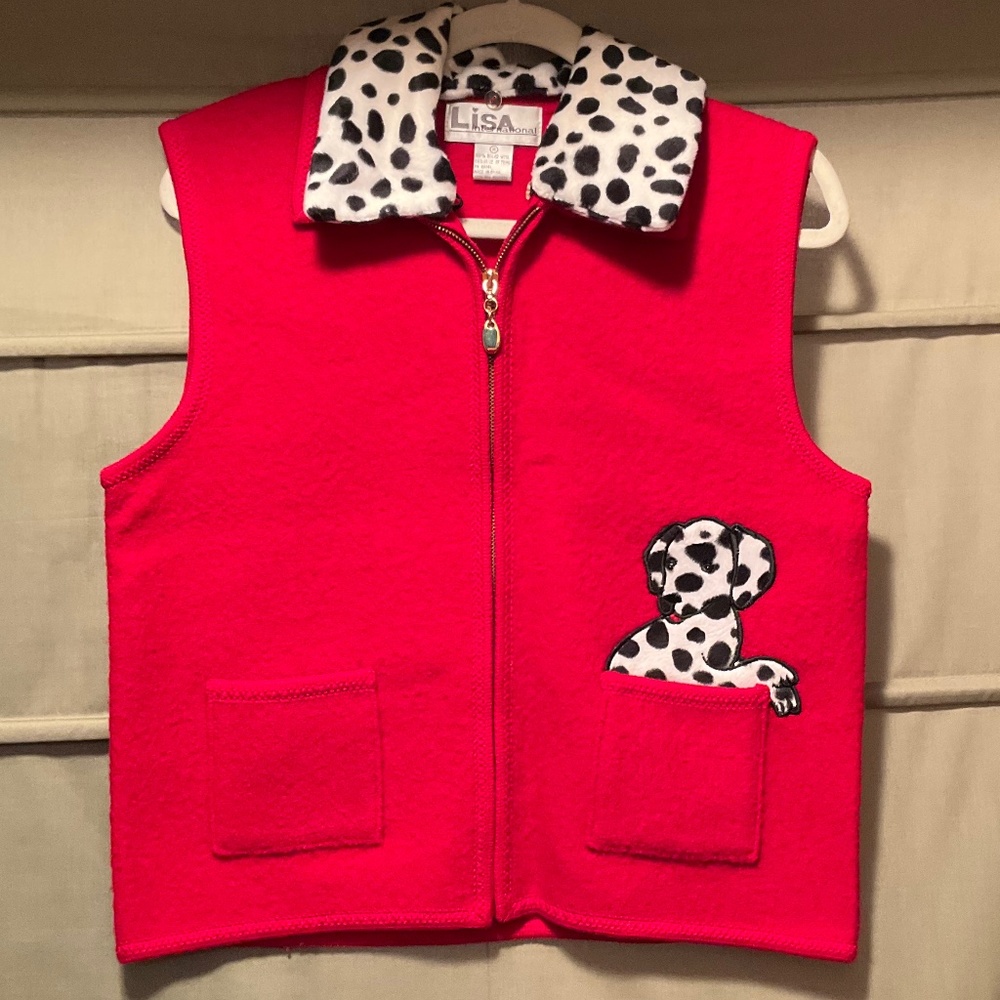 Lisa International Dalmatian Boiled Wool Vest with Removable Collar Size M